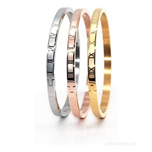 Gold Silver Rose Gold Plated Bracelets for Men Women Roman Numeral Bangle Bracelet Stainless Steel Personalized Engraved Unisex Gift