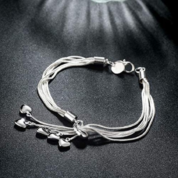 Harlorki Women Lady's 925 Silver Plated Love Heart Pendent Charm Wrist Chain Bracelet Bangle Fashion Jewelry