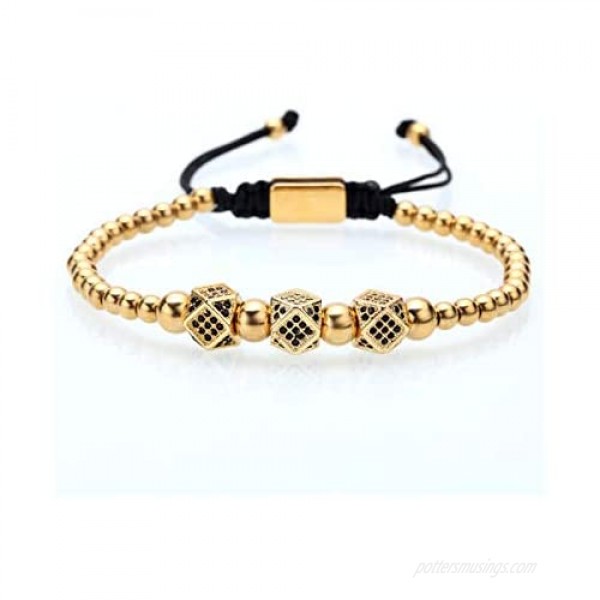 Imperial Crown King Mens Bracelet CZ Beads Gold Silver Bracelet for Men Women Luxury Charm Fashion Bangle Jewellery