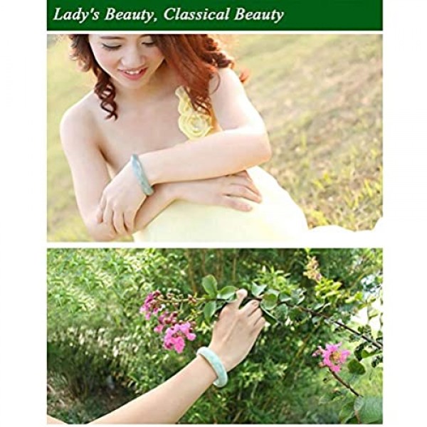 Jade Bangle Bracelet for Women Retro Chinese Style Natural Green Jade Bangle (2.08-2.56In) G001