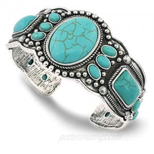 jianxi Women's Antique Rgentium Plated Base Heart Compressed Turquoise Bracelet Cuff Bangle Fashion Jewelry