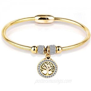 Jude Jewelers Stainless Steel Magnetic Tree of Life Charm Bangle Bracelet Cocktail Party