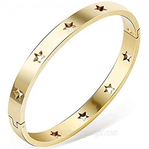 Jude Jewelers Stainless Steel Stars Open Clasp Classical Plain Bangle Bracelet