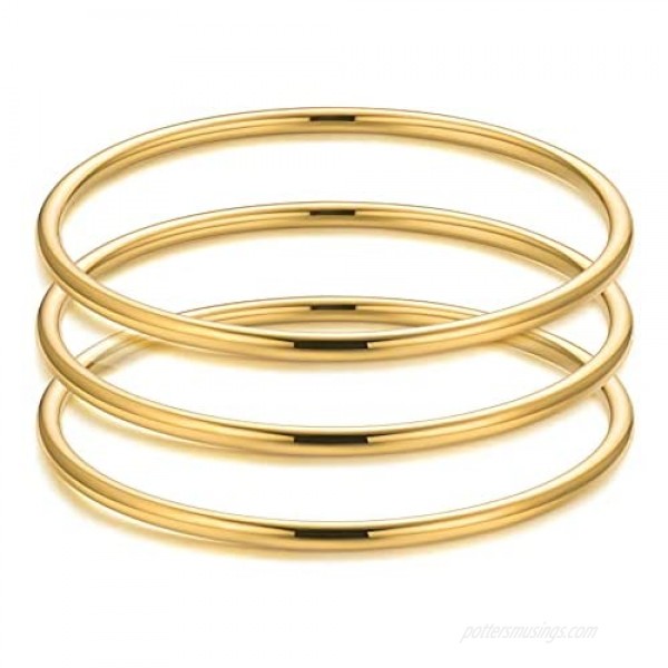 Kainier 3mm 14K Gold Filled Bracelet Stainless Steel Glossy Stackable Thin Round Bangle Bracelet for Women Oval Solid Plain Polished Bracelet Best Gifts for Love