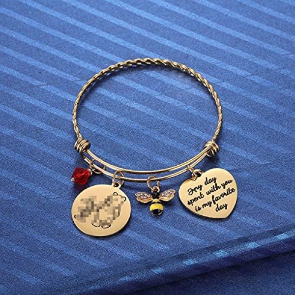 Kvekstio Classic Winnie The Pooh and Piglet Quote Any Day Spent with You is My Favorite Day Friendship Honey Bee Charm Gold Bangle Bracelet for Women
