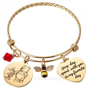 Kvekstio Classic Winnie The Pooh and Piglet Quote Any Day Spent with You is My Favorite Day Friendship Honey Bee Charm Gold Bangle Bracelet for Women