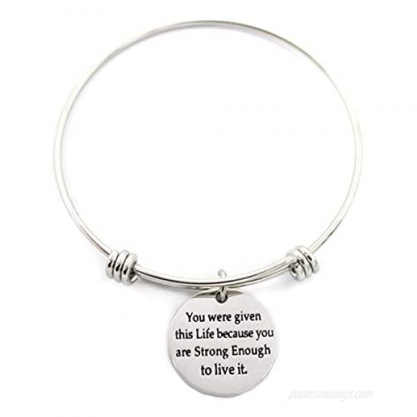 L.Beautiful 3 Pack Women Engraved Message Inspirational Words Round Charm Bracelets Set Expandable Silver Plated Stainless Steel Motivational Bangle Bracelet with Gift Box