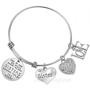 Lcbulu Sister Bracelet Sister Gifts from Sister - Side by Side or Miles Apart We are Sisters Connected by The Heart Bracelet for Sister from Sister
