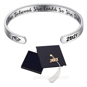 Ldurian 2021 Bracelet for Graduation  Inspirational Grad Bangle Cuff for Women  Graduate Gift for Her  College Senior Bracelet  Graduation Jewelry with 2021 Cap Box & Card & Bag