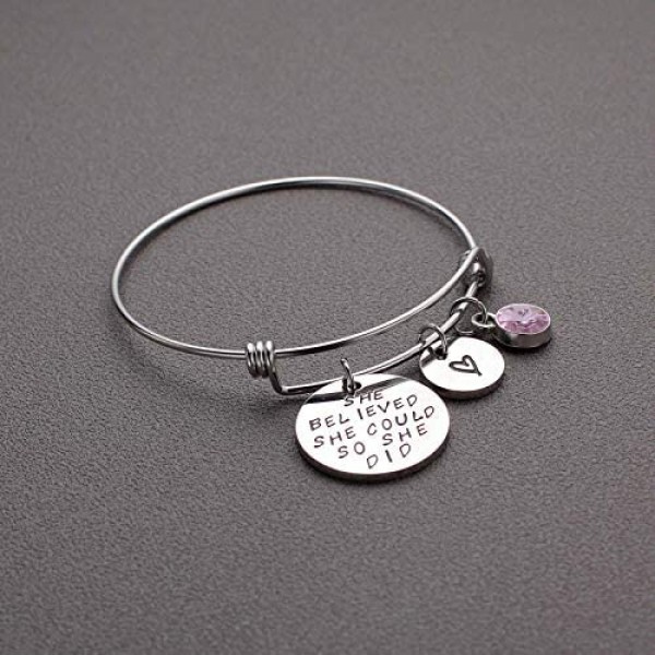 LIUANAN She Believed She Could So She Did Expandable Bangle Birthstone Charm Stainless Steel Cuff Bracelet
