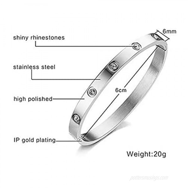 Love Bracelet Bangle for Women Gilrs with Cubic Zirconia Stones Stainless Steel Hinged Jewelry with Crystal Oval Bracelet Best Gifts for Love with Valentine's Day Birthday