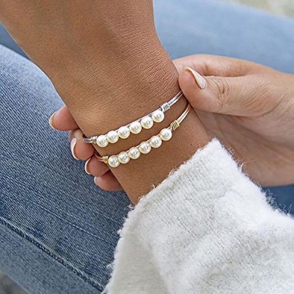 Luca + Danni | Crystal Pearl Bangle Bracelet In Classic White For Women Made in USA