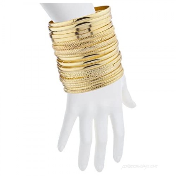 Lux Accessories Gold Tone Multi Textured and Smooth Aztec Bangle Set