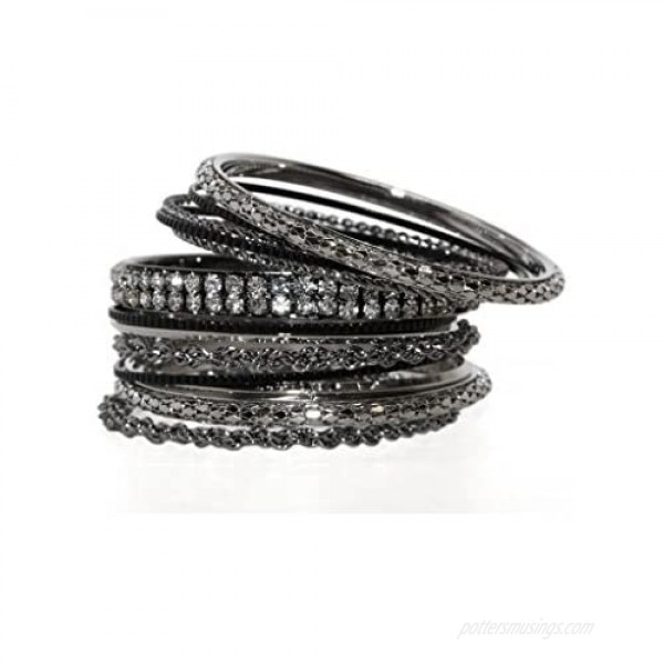 Lux Accessories Women's Pave Braided Mesh Wire Multi Bangle Set