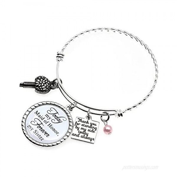Maid of Honor Gift Bridesmaid Gift Always my Sister Bangle Today My Maid of Honor/Marton of Honor Forever My Sister Gift Wedding Adjustable Bracelet
