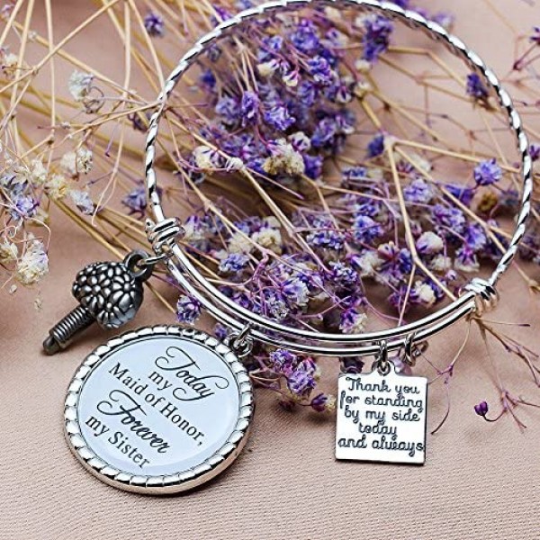 Maid of Honor Gift Bridesmaid Gift Always my Sister Bangle Today My Maid of Honor/Marton of Honor Forever My Sister Gift Wedding Adjustable Bracelet