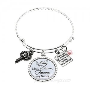 Maid of Honor Gift  Bridesmaid Gift Always my Sister Bangle  Today My Maid of Honor/Marton of Honor Forever My Sister Gift Wedding Adjustable Bracelet