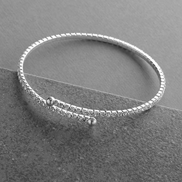Mariell Austrian Crystal Rhinestone Silver Cuff Bracelet 1-Row Fashion Bangle - Wedding Prom Bridesmaid