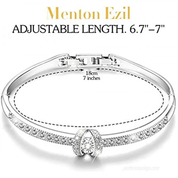 Menton Ezil 18K White Gold Princess Bangle Bracelets with Swarovski Crystal Women Fashion Jewelry