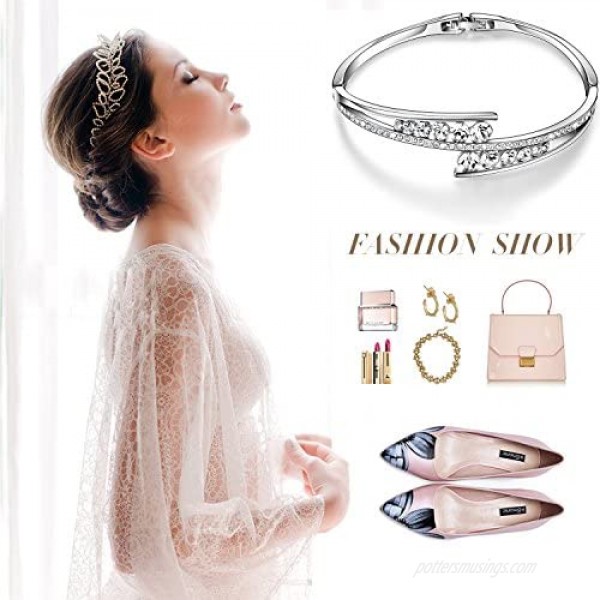 Menton Ezil Love Encounter Crystals Bangle Bracelets White Gold Plated Adjustable Hinged Jewelry