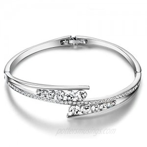 Menton Ezil Love Encounter Crystals Bangle Bracelets White Gold Plated Adjustable Hinged Jewelry