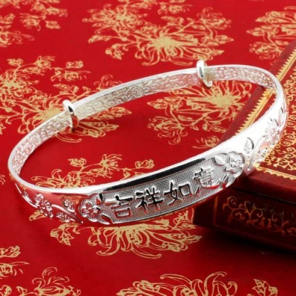 Merdia 999 Sterling Sliver Bracelet Adjustable Chinese Style Lucky with a Free Gift Box (20G)