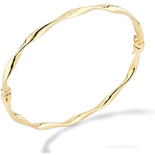 Miabella 18K Gold Over Sterling Silver Italian Oval Twist Hinged Bangle Bracelet for Women Teen Girls 6.75 to 8 Inch 925 Made in Italy