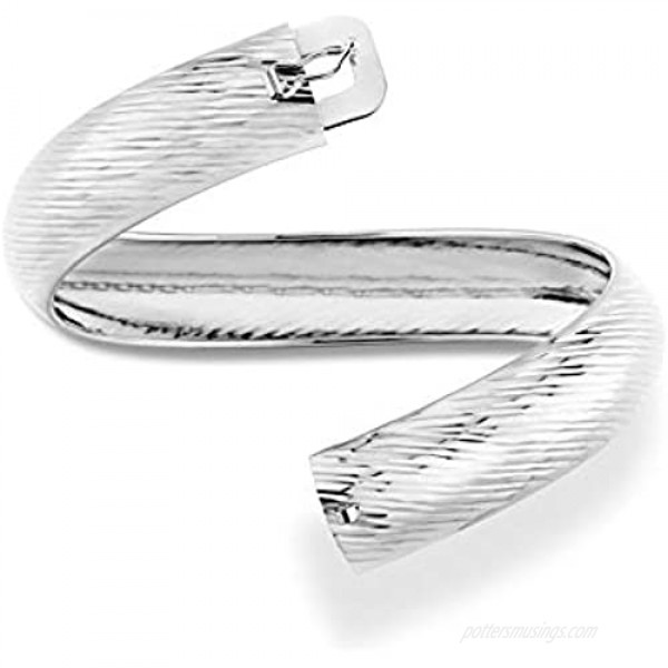 Miabella 925 Sterling Silver Italian Diamond-Cut Round Flexible Bangle Bracelet for Women Choice of White or Yellow 7.5 Inch Made in Italy