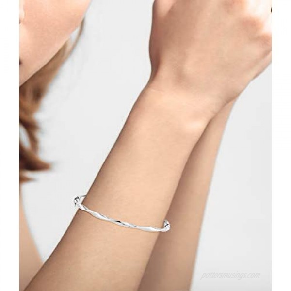 MiaBella 925 Sterling Silver Italian Oval Hinged Twist Bangle Bracelet for Women Teen Girls 6.75 to 8 Inch Made in Italy