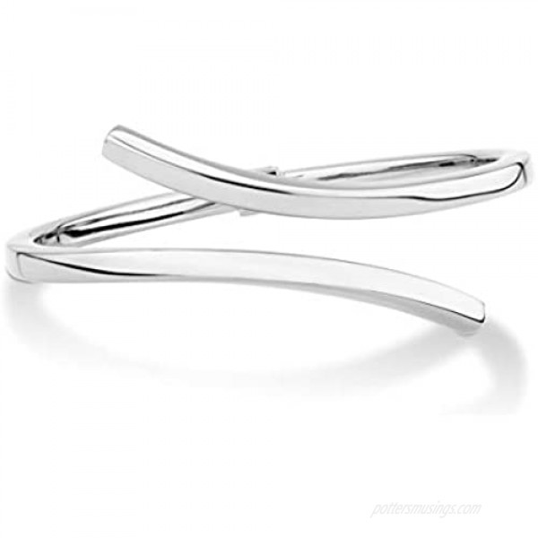 Miabella 925 Sterling Silver Italian Squared Edge Bypass Hinged Bangle Bracelet Jewelry for Women Choice of Gold Plated or Silver 7.25 Inch Made in Italy