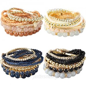 Milacolato 2-4 Sets Stackable Bracelets for Women Multilayer Beaded Bracelets Stretch Bangles Bohemian Style