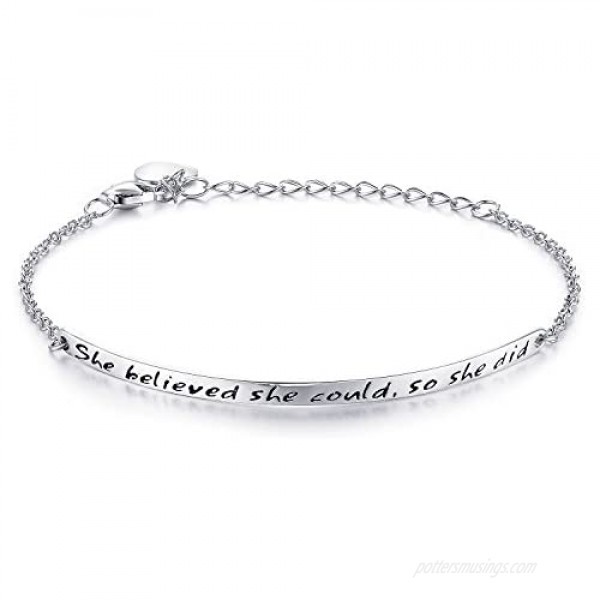 NINAMAID “She believed she could so she did” Engraved 925 Sterling Silver Inspirational Bangle Bracelets