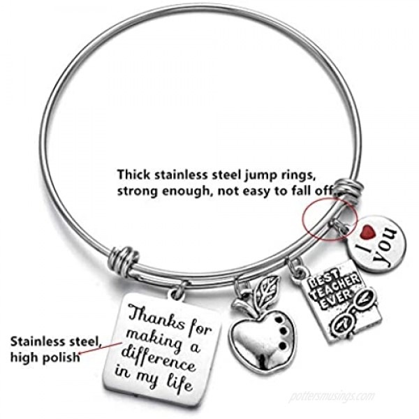 ODLADM Teacher Appreciation Gifts Bracelets- Expandable Bangle Graduation Inspiration Apple Charms Bracelets