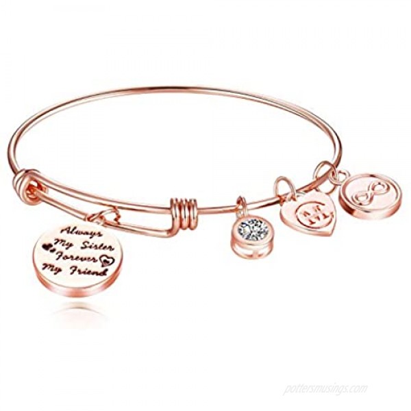 Sister Friend Expandable Charm Inspirational Bangle Bracelets Always My Sister Forever My Friend