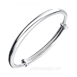 SOSUO Fashion Women Jewelry Solid 925 Sterling Bangle Bracelet Gift  Silver  (9inch)