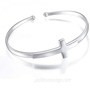 Sterling Silver Faith Hope Love Cross Bangle Bracelet for Women Sister Girlfriend Gift