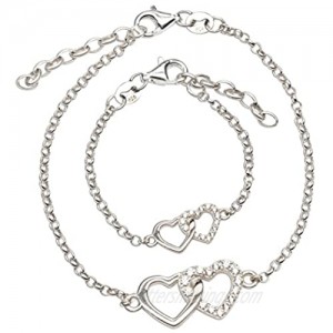 Sterling Silver Mom and Me Double Heart Bracelet Sold as a Set or individually