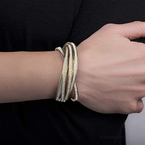 Steve Madden Glitter Design Interlocking Bangle Bracelet For Women