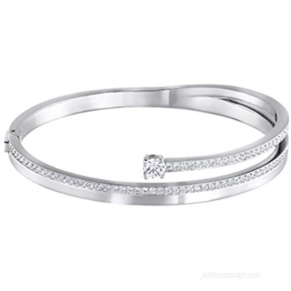 SWAROVSKI Women's Fresh Bangle Bracelet Collection Rhodium Finish Clear Crystals