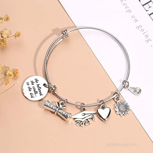 TASBERN Graduation Gift Jewelry 2021 She Believed She Could So She Did Inspirational Charm Bracelet High School College Graduate Gifts for Her Senior Daughter Teens
