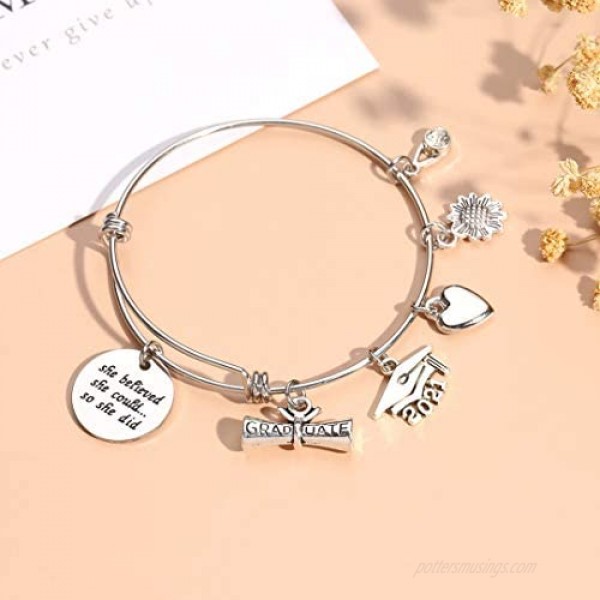 TASBERN Graduation Gift Jewelry 2021 She Believed She Could So She Did Inspirational Charm Bracelet High School College Graduate Gifts for Her Senior Daughter Teens