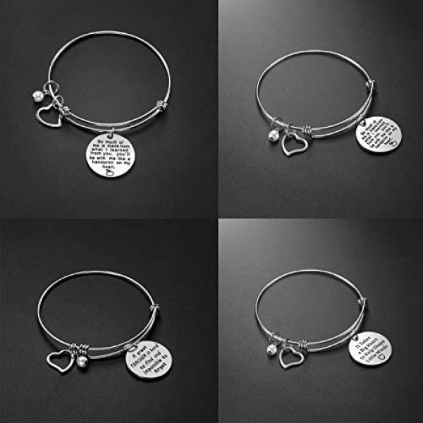 Teacher Appreciation Gift Idea - 3PCS Stainless Steel Expendable Inspirational Bangle Bracelet Set Best Teacher Jewelry Thank You Gifts for Women Christmas Birthday (3PCS)