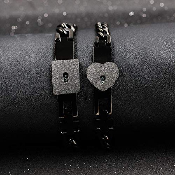 Titanium Steel Cuban Chain Bracelets for Couples His and Hers Square Heart Lock Bangles Matching Jewelry Set Y853