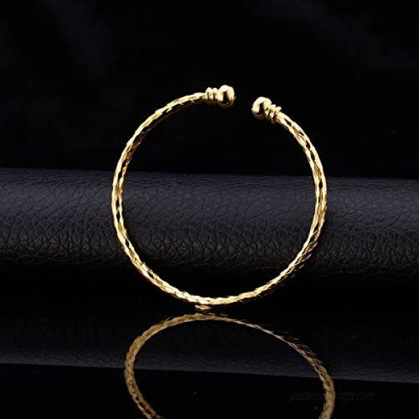 U7 Unisex Simple Cuff Bracelet 18K Real Gold Platinum Plated Fine Bracelets Fashion Jewelry Heart/Crescent Moon/Turquoise/Photo Custom Bangle