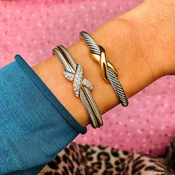 UNY Bracelet Designer Brand Inspired Antique Women Jewelry Cross Cable Wire Bangle Christmas Day Gifts (Triple Stone)