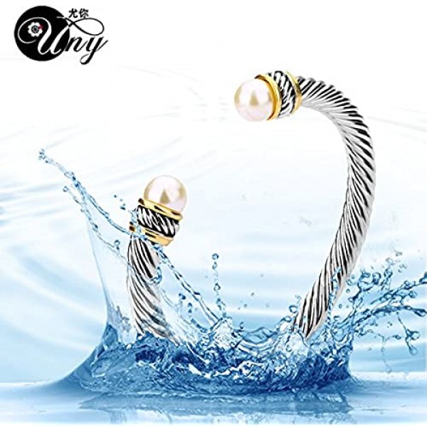 UNY Fashion Jewelry Brand Cable Wire Bangle Elegant Beautiful Imitation Pearl Valentine