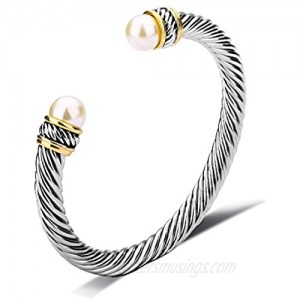 UNY Fashion Jewelry Brand Cable Wire Bangle Elegant Beautiful Imitation Pearl Valentine