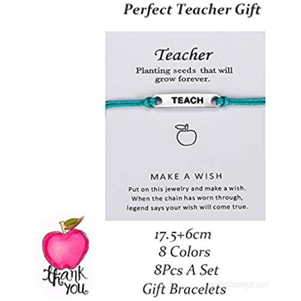 VALIJINA 8 Pieces Teach Blessing Card Bracelets for Women Men Colorfu Greeting Bracelets Card Teacher Blessing Bangles Teacher's Day Gift