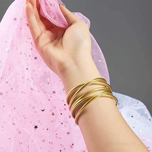 ZeeDix 5 Pack Sparkling Fashion Gold Bangles Soft Silicone Glitter Filled Jelly Bracelet Idea Gift for Girls and Ladies