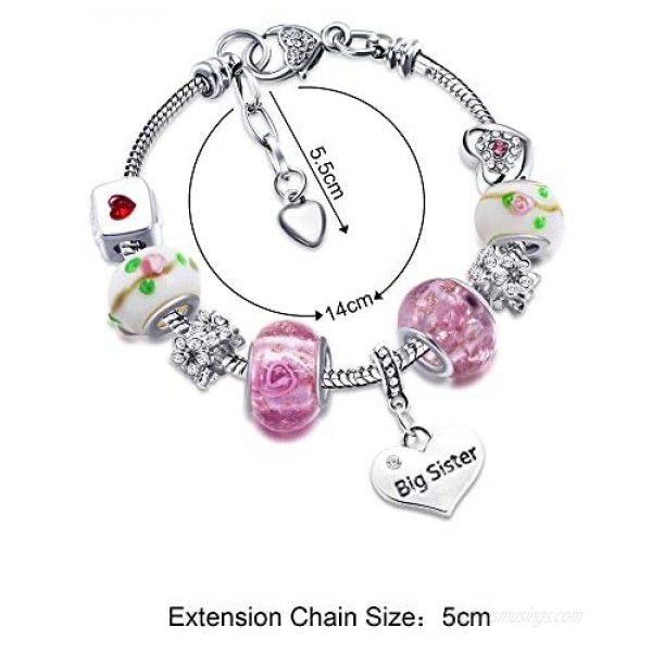 Big Sis Shiny Crystal Charm Bracelet Bangle Jewelry Wristband with Gift Box Set for Lady